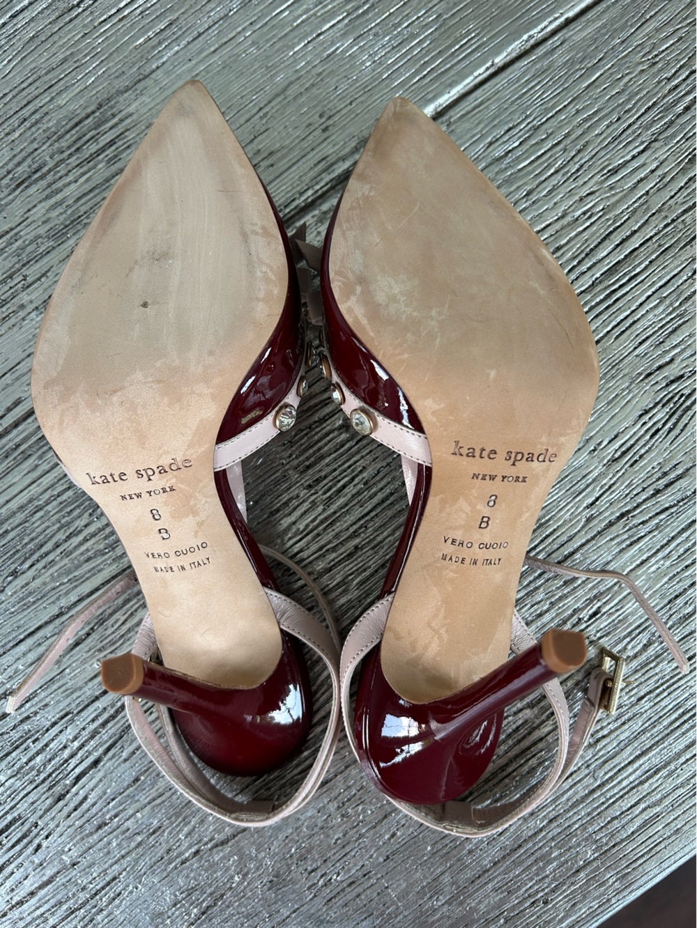 Kate Spade burgundy patent leather with light pink details with rhinestones - Picture 8 of 13